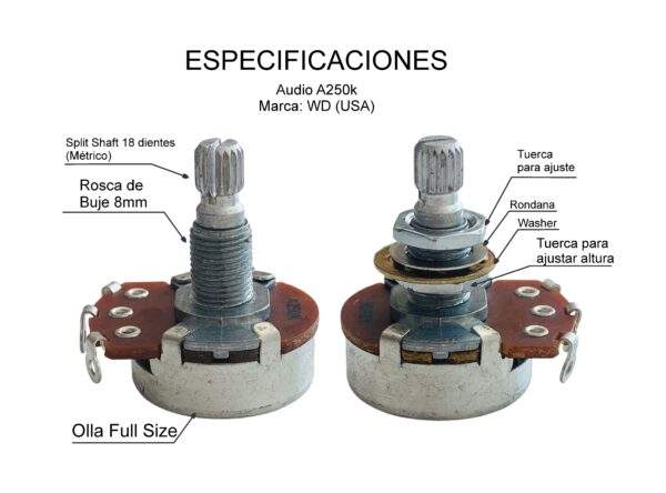 Potenciómetro orificio métrico - Audio 250k - Set 3 piezas WD - Image 2