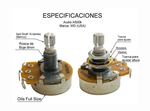 Potenciómetro orificio métrico Les Paul Epiphone - Audio 500k - Set 2 piezas WD - Image 2
